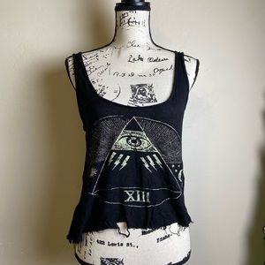 Third Eye Pyramid Black Distressed Tank Top Size Medium Women’s